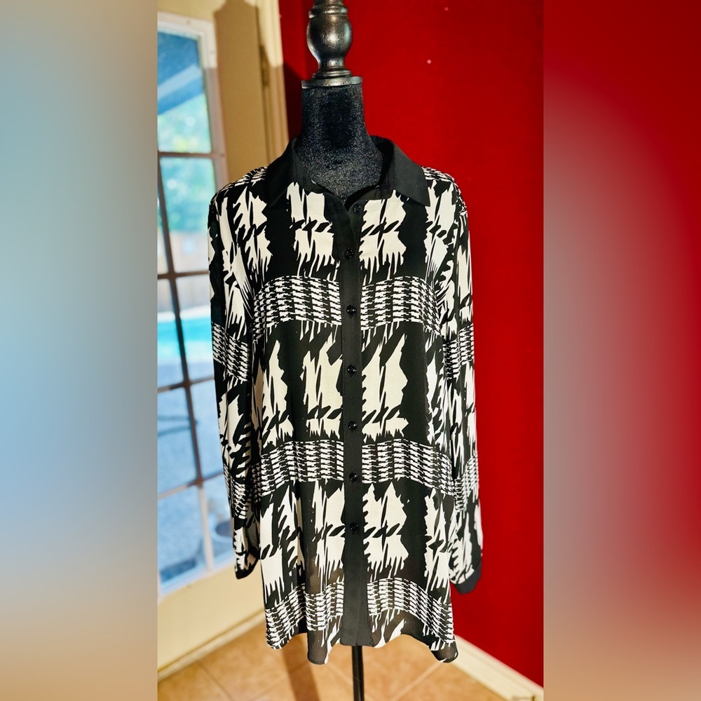 Joseph Ribkoff Black and White Patterned Blouse